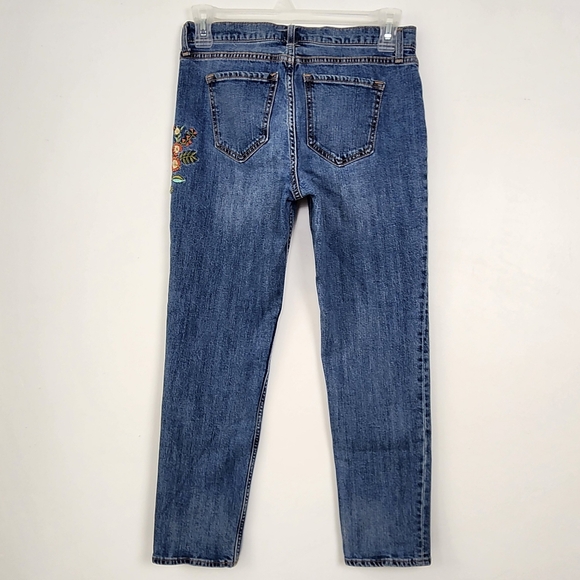 Straight Leg Boyfriend Cut Denim Embroiderd Flowers Boho Costal Cowgirl Indy Art - Picture 5 of 13